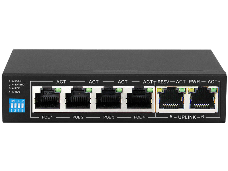 Scoop 6 Port Fast Ethernet 4 AI PoE 60W Switch