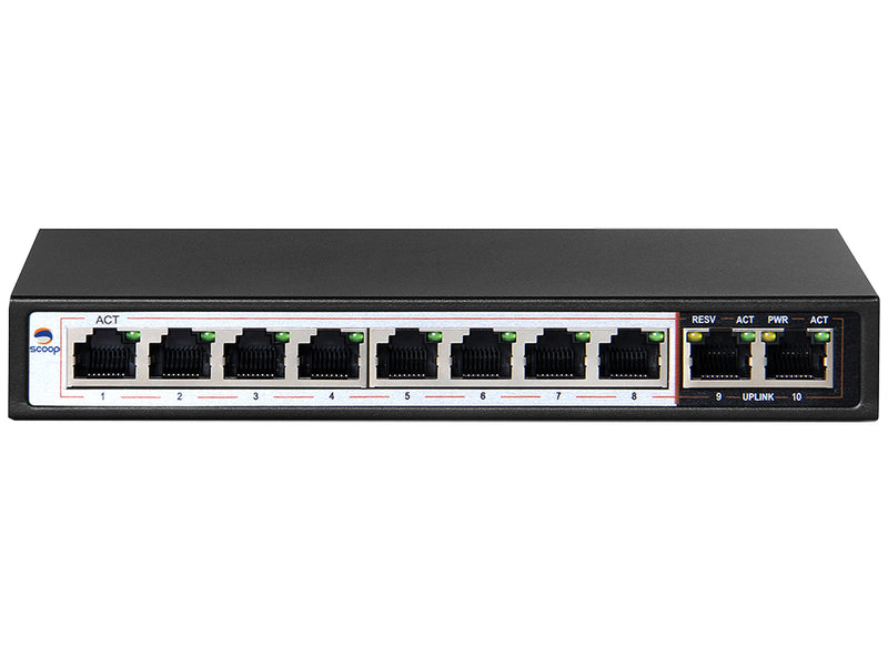 Scoop 10 Port Fast Ethernet 8 AI PoE 96W Switch