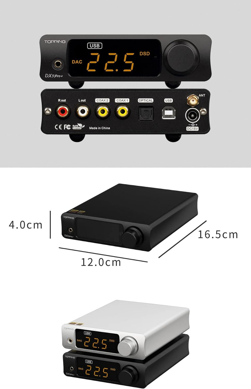 Topping DX3pro+ LDAC Headphone Amplifier with Remote Control (Black)